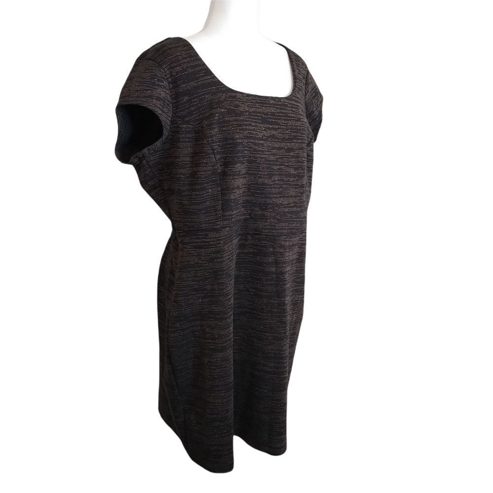 Attention XL Black and Gold Holiday Dress with Cap Sleeves Crew Neck.